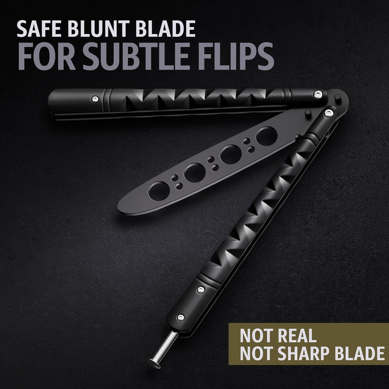 GOOD WORKER Butterfly Knife - Balisong Trainer - Black Practice Butterfly Trainer with Sure Spring Latch - Balisong Knives NOT Real NOT Sharp Blade - Full Stainless Steel Fake Dull Trick - Image 5
